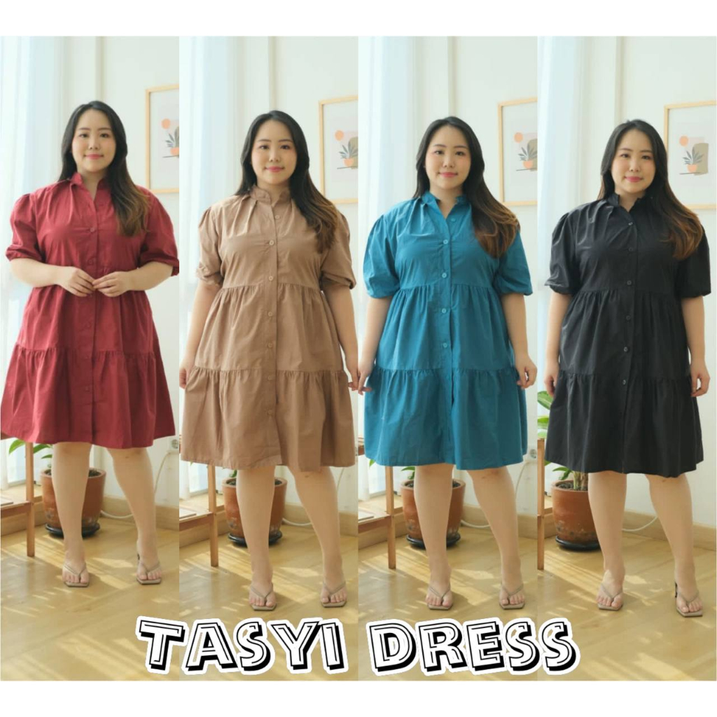 JUMBO TASYI DRESS BIGSIZE MATERIAL KATUN POPLIN FIT TO XXL MIDIDRESS (BISA BUSUI)