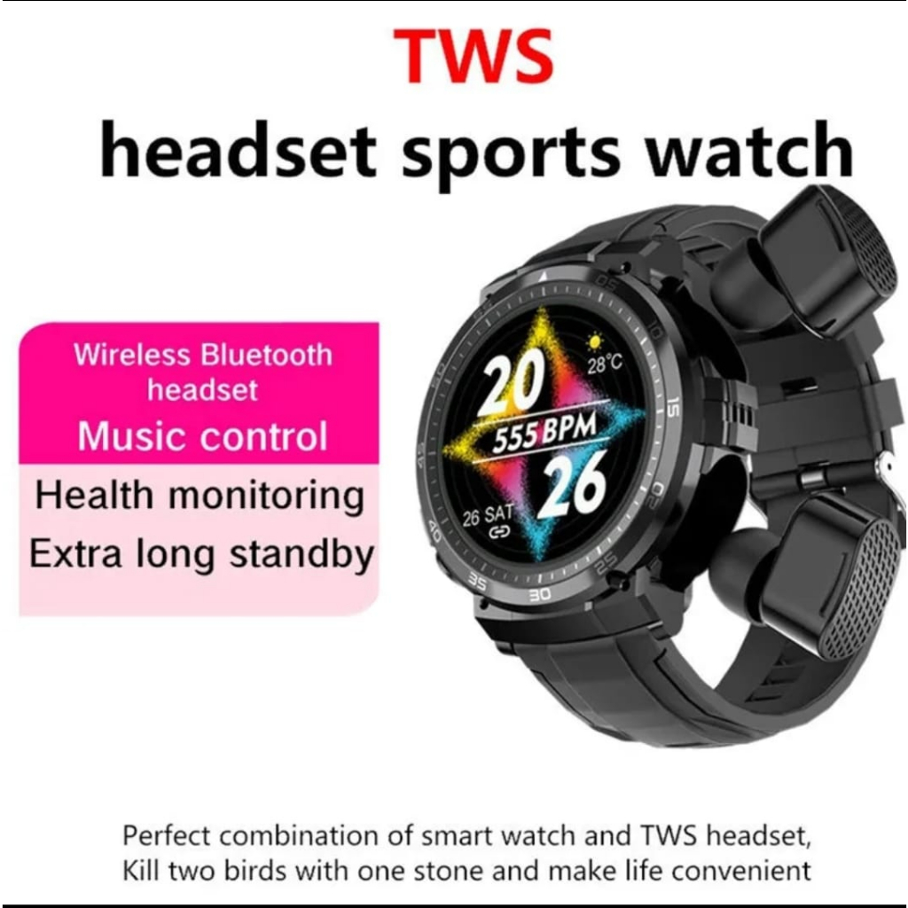 Smart Watch 2 In 1 TWS Wireless Earphones Stereo Music Earbuds M68 TFT