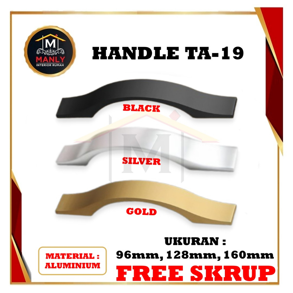 Handle Tarikan Lemari Minimalis TA 19 - Tarikan Laci Aluminium Anodize, Black dan Gold128mm &amp; 96mm