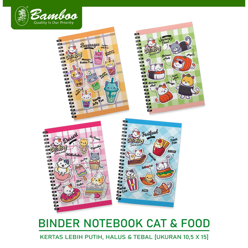 

Bamboo Binder Notebook Cat & Food