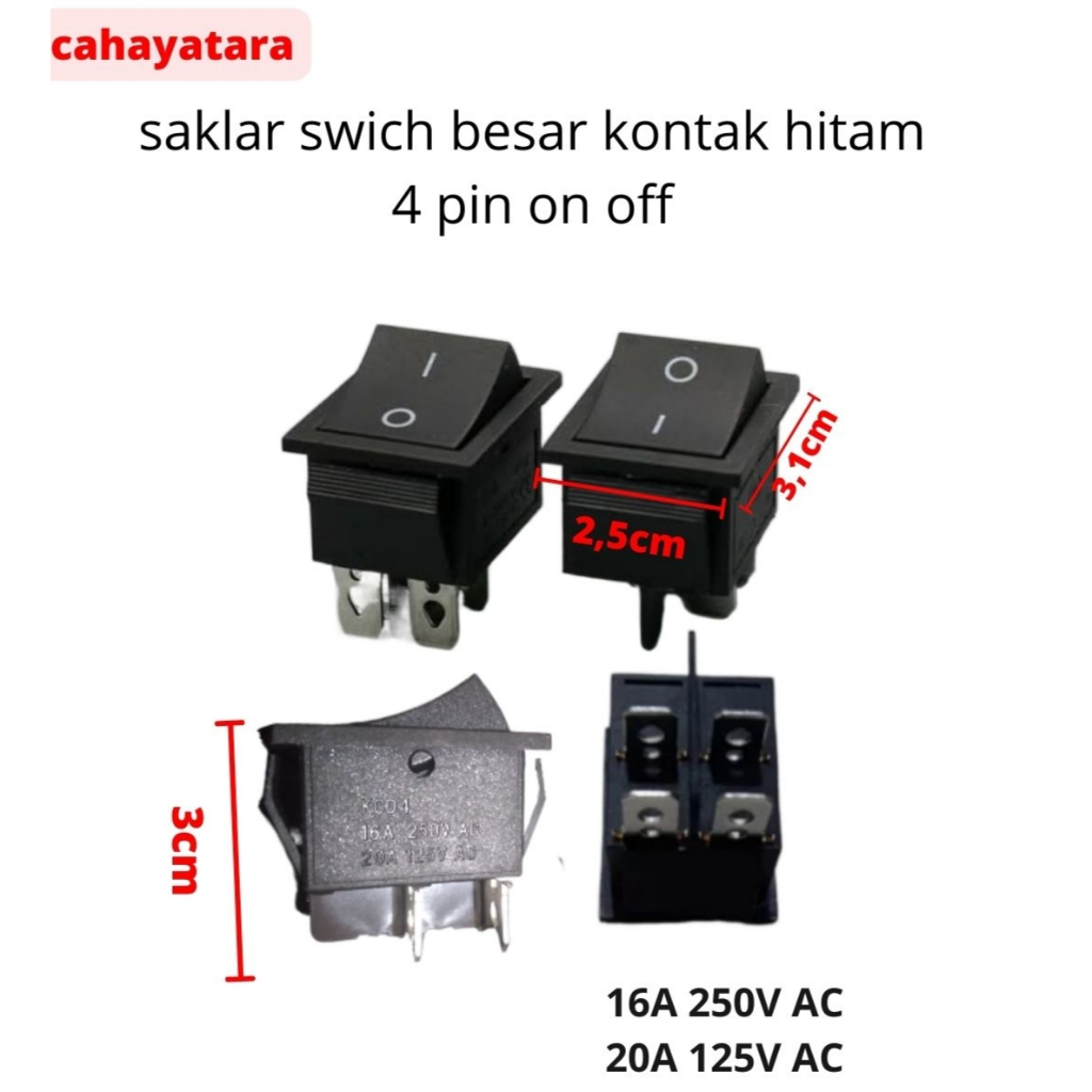 Saklar Switch Besar Kotak Hitam 4 Pin On Off