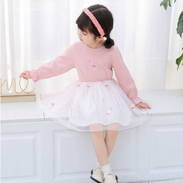 Dress Anak Perempuan Lengan Panjang Pinky Flamingo