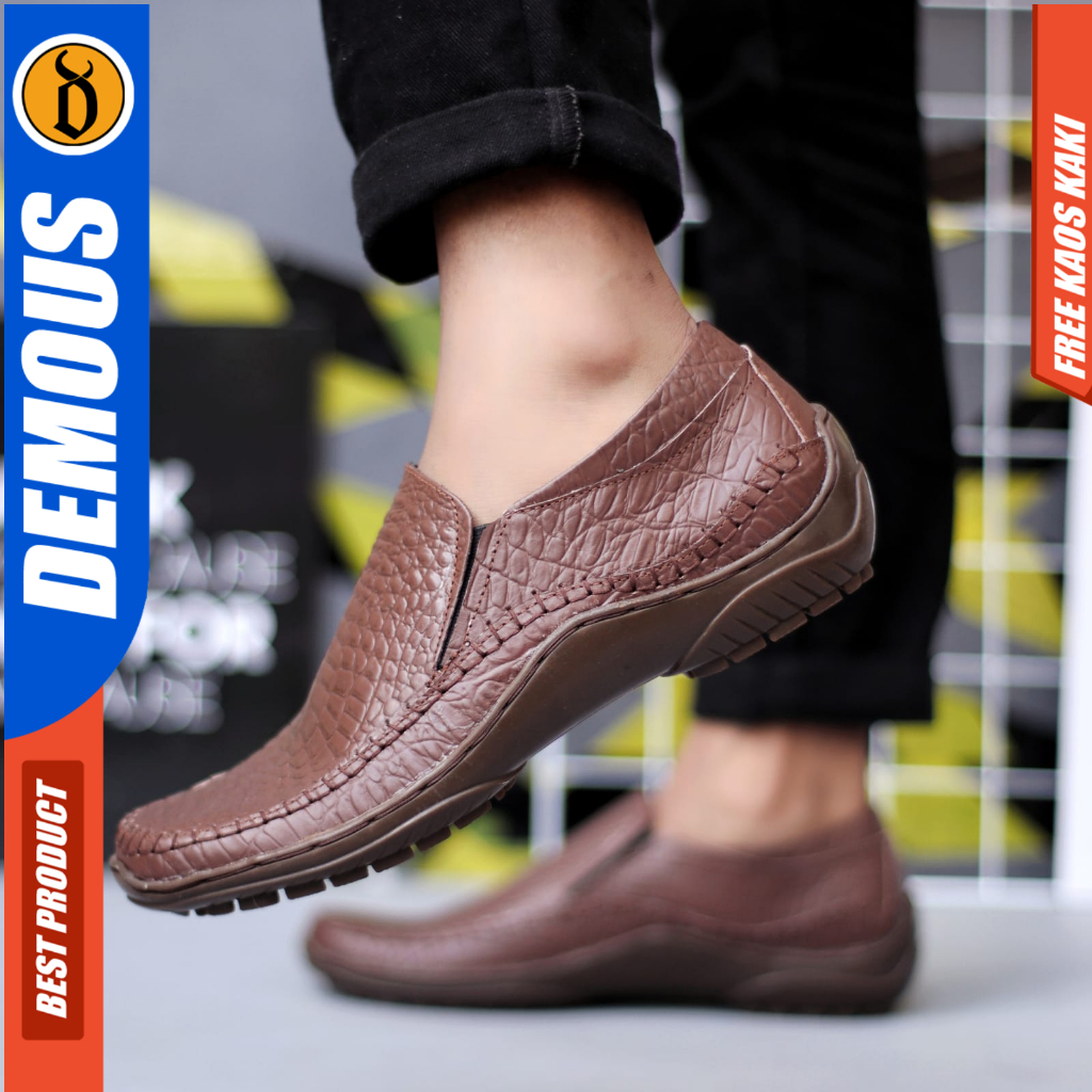 DEMOUS CROCO - Sepatu Formal Casual Hitam Kulit Asli Pria