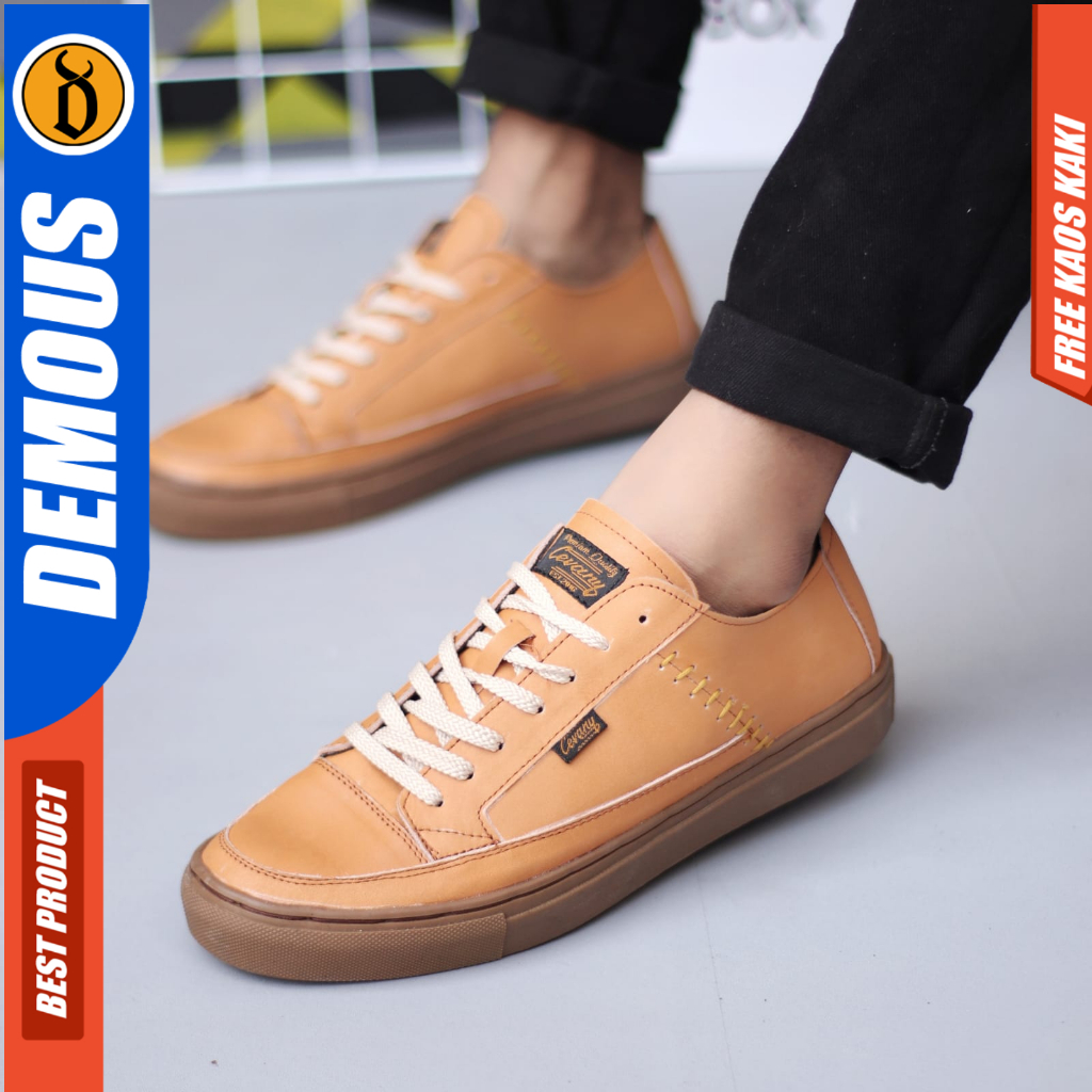 DEMOUS DANTE - Sepatu Casual Sneaker Formal Tali Hitam Kulit Pria