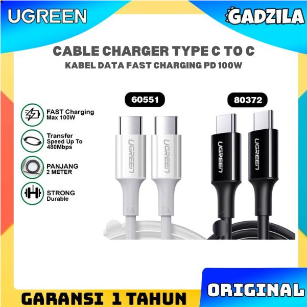 UGREEN Kabel Charger USB C To USB C Cable PD Cable Fast Charging 100W Quick Charge 4.0/3.0 Samsung S21 Plus Oppo Vivo US300