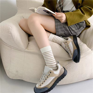 GO!KK1115 Kaos Kaki Panjang Motif Garis Coklat Brown Kaus Kaki Olahraga Atas Mata Kaki Unisex Kekinian