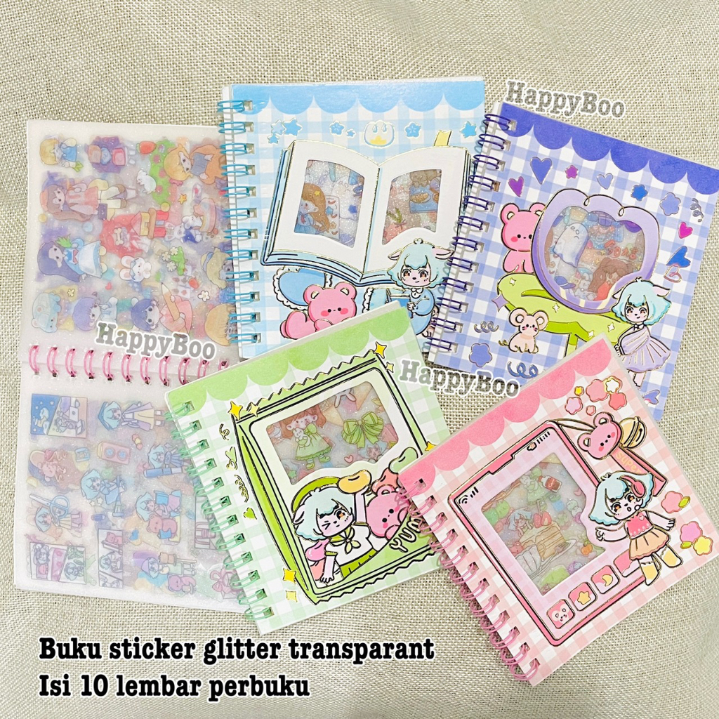 Buku stiker sticker transparant glitter chibi girl book vinyl vynil waterproof