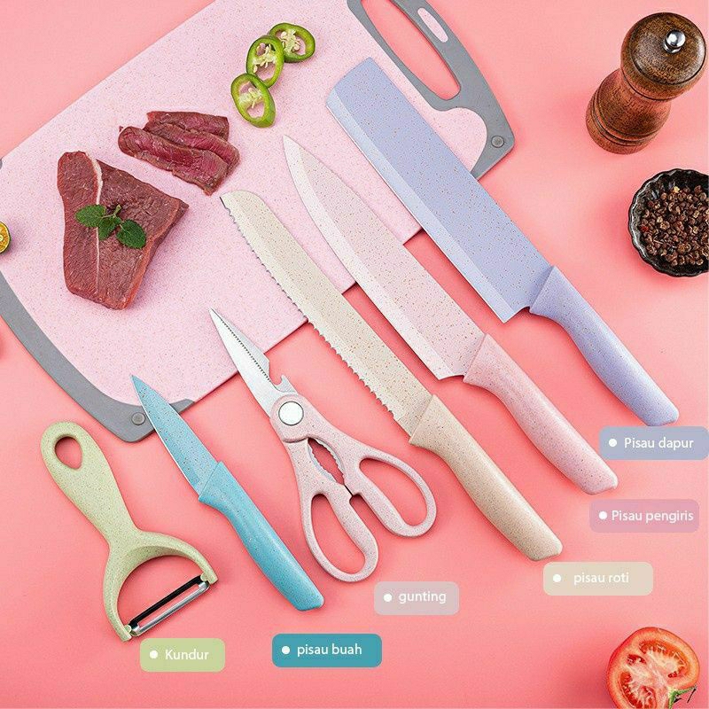 ￼6in1 Pisau Jerami Gandum Set 6 In 1 Pisau Dapur Cantik Knife Set 6pcs