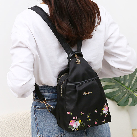 TAS RANSEL WANITA REMAJA BISA SELEMPANG IMPORT MULTIFUNGSI ANTI AIR MOTIF BUNGA LUCU HITAM TA828B5 KEKINIAN BATAM BACKPACK PUNGGUNG GENDONG CORDELIA SEKOLAH KULIAH KERJA CEWEK BRANDED MURAH