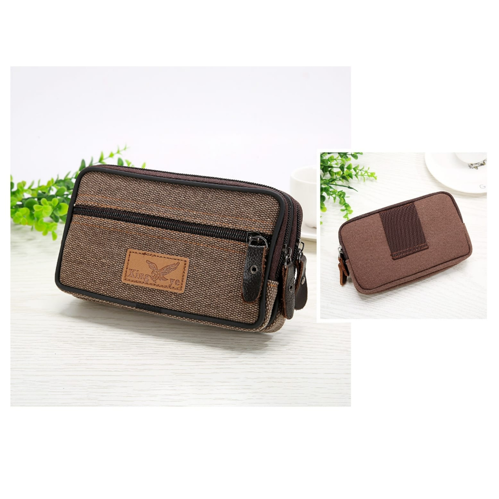 DOMPET HP POUCH PRIA PINGGANG IMPORT OXFORD COKLAT BRANDED PREMIUM LAKI SIMPLE PREMIUM WA738B7 MUAT HP COWOK KEREN MURAH ORIGINAL FASHION CASUAL QUALIZER