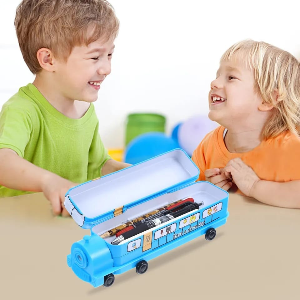 Kotak Pensil kaleng Kereta + Mainan Ada Roda Rautan Tempat Pensil Anak Karakter Kereta Api Multifung