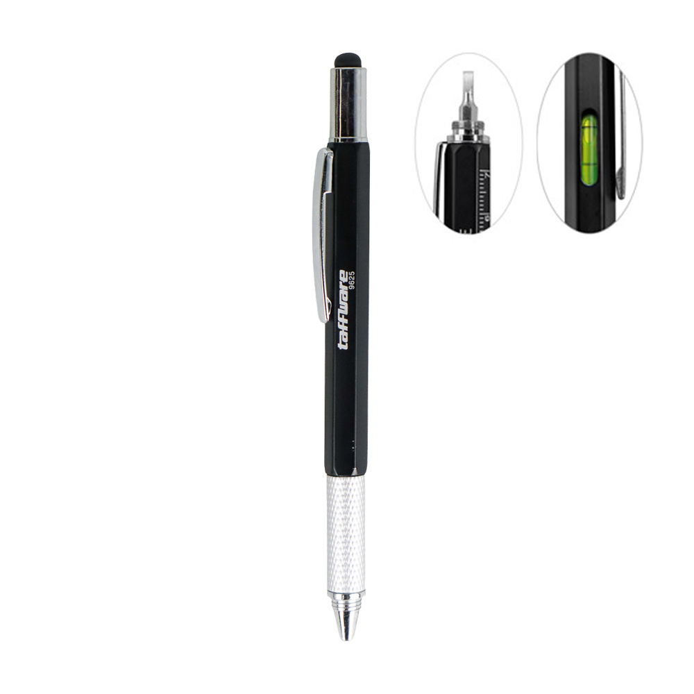 Taffware Pena Multifungsi Plastik Stylus + Penggaris + Level + Obeng - 9625 - Black