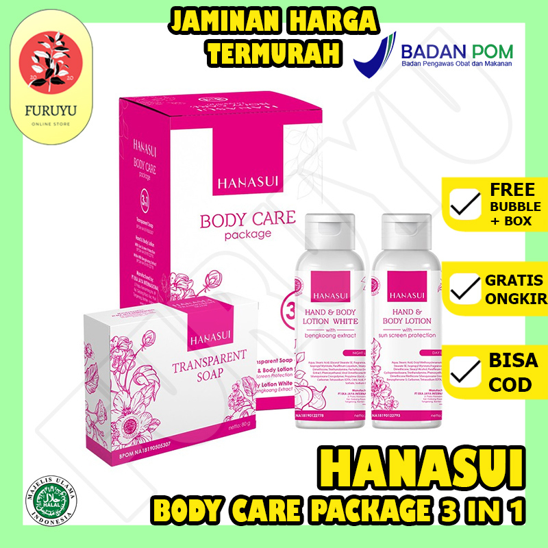 Paket Whitening Hanasui Body Care 3 in 1 Brightening Handbody Bodi Body Lotion Soap Sabun Pemutih Pencerah Kulit Badan Tubuh Pria Wanita Ampuh dan Cepat Putih Permanen BPOM Original 100%