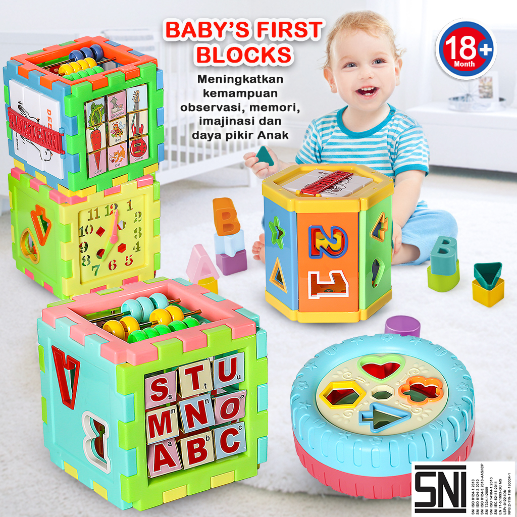 Mainan Anak Puzzle Block Balok Kubus Mainan Edukasi Kreatif 6sisi  Mainan Tabung Cute Block Puzzle