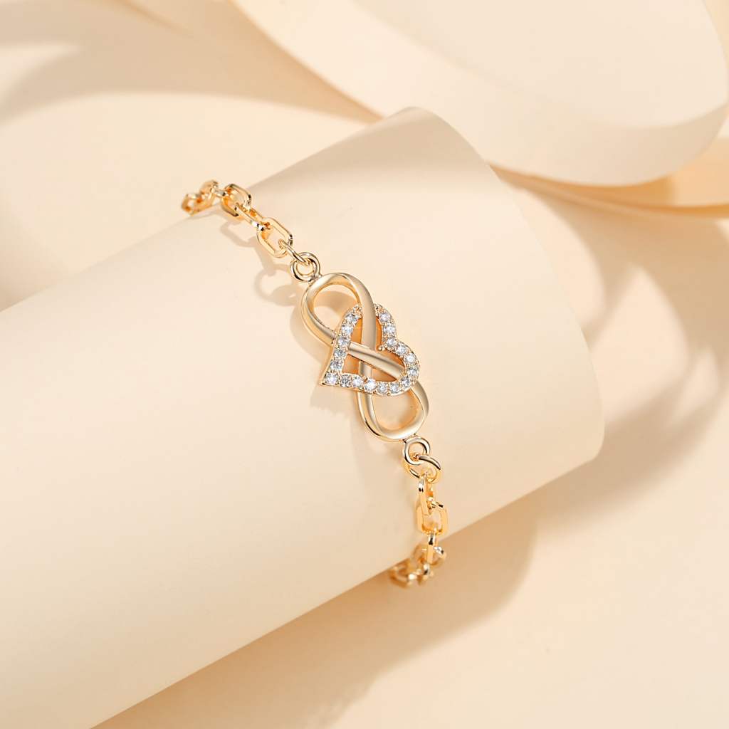 Y184 【Barang spot】Gelang Hati 18k Lapis Emas Gelang Wanita Kristal Zirkon Mewah Jewelry Gelang Aksesoris Mewah