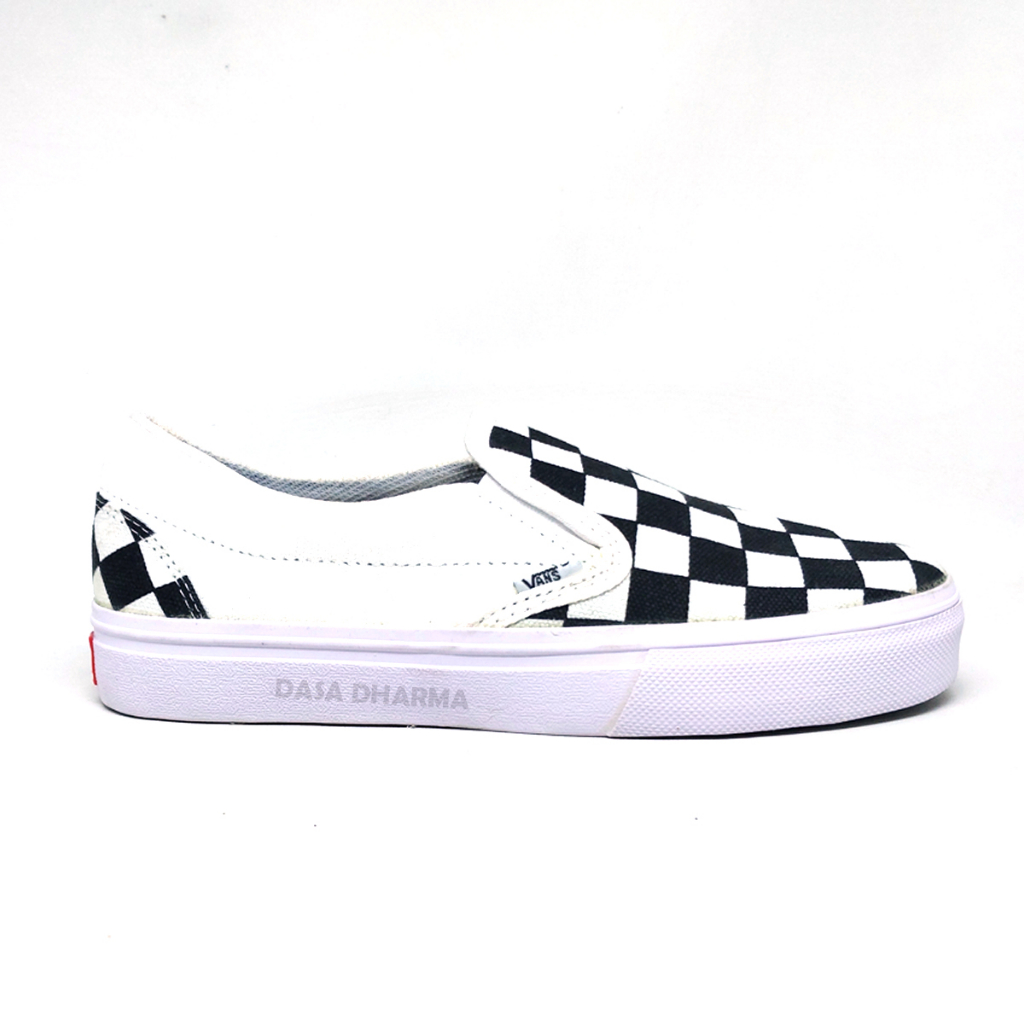 Sepatu Vens Slip On Catur Pria Sneaker Kasual Canvas Hitam Putih Size 36 - 43