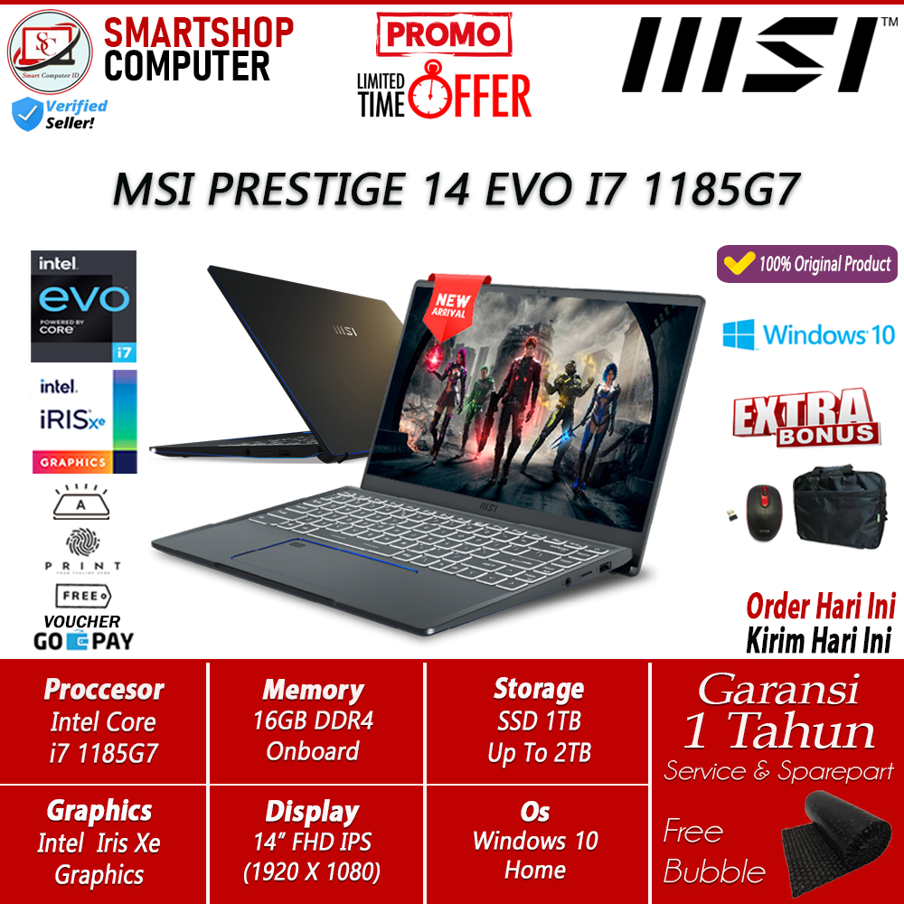 Laptop GAMING MSI Prestige 14 EVO Intel I7 1185G7 16GB 1TB SSD Iris Xe 14 FHD Win10 Home