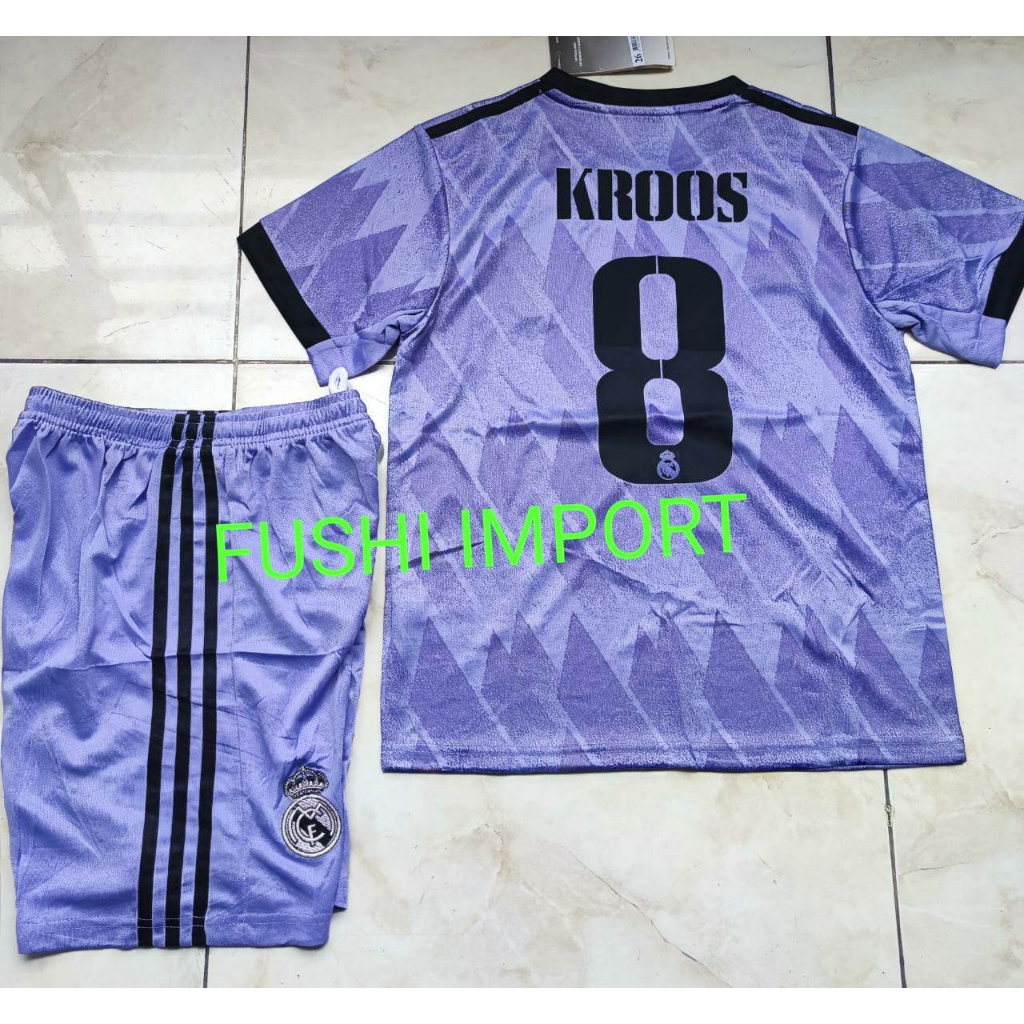 Setelan Jersey Baju Bola Anak Madrid Away Kids 2022 2023 Fullset Satu Set Grade Ori