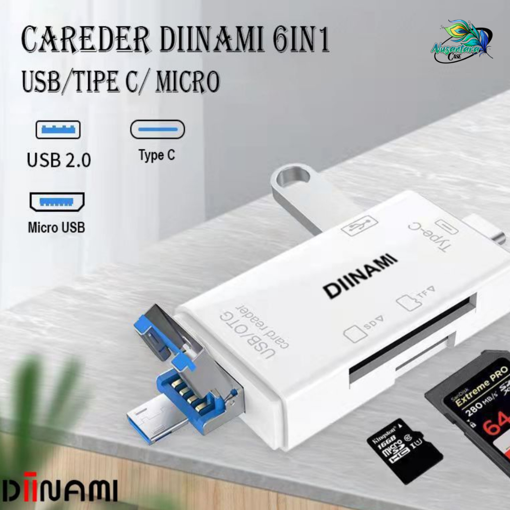 DIINAMI High Speed 6 in 1 OTG Card Reader USB 3.0 SD TF Micro SD Card Reader Type C Micro OTG Card R