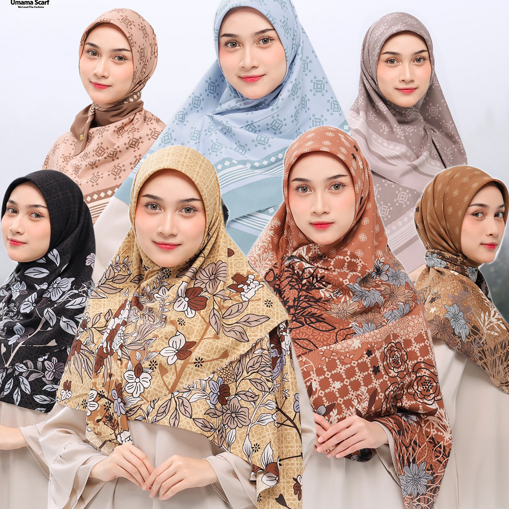 Jilbab Segiempat Syari VOAL Miracle Print Motif UMAMA LC 130 x 130 cm Seragaman metal logo bahan Cotton Voal PREMIUM original