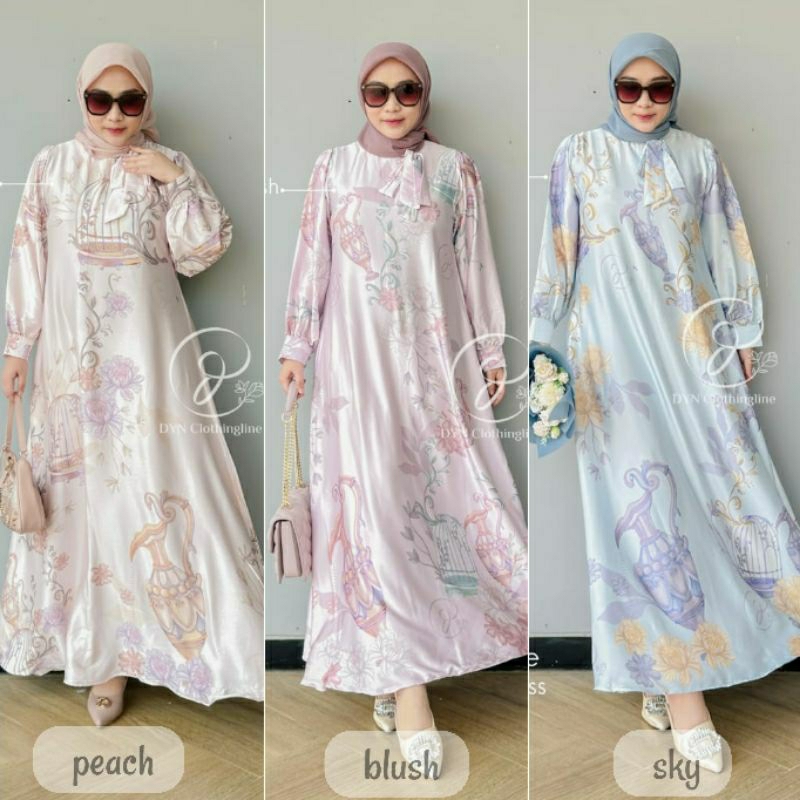 DYN Meline Dress Lebaran Premium Silk Gamis Kondangan Kekinian