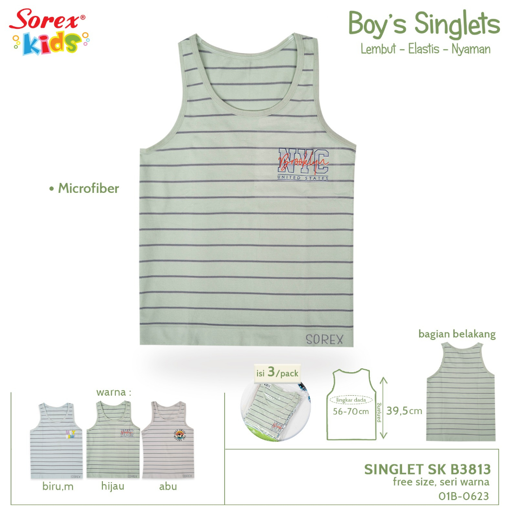 Sorex Singlet Anak Perempuan Girl Series - Kaos Dalam Anak Perempuan seri warna SK LA301-1 - 3 pcs