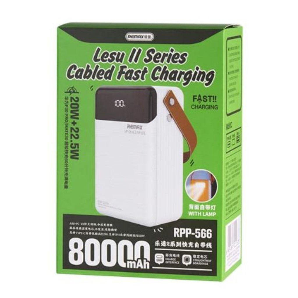 REMAX RPP-566 Power Bank 80000mAh dengan Kabel Terintegrasi