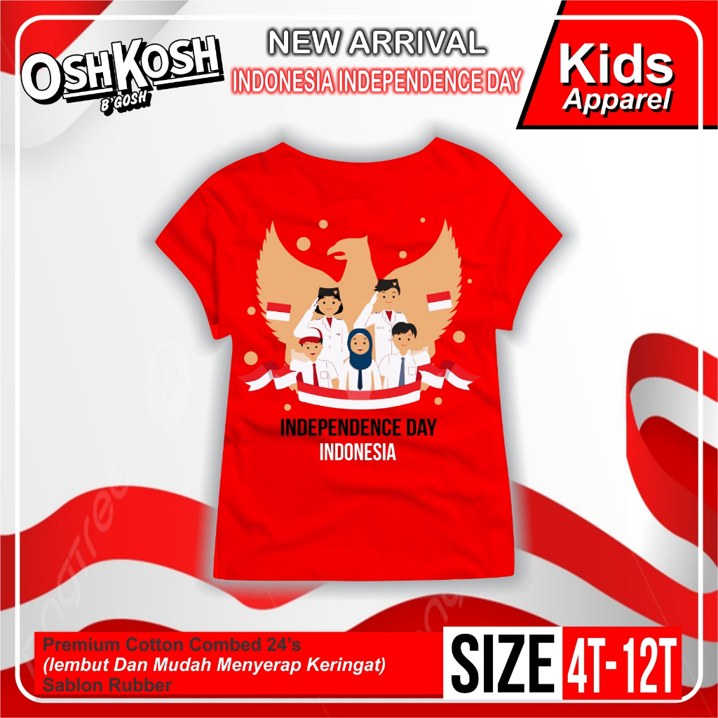 AfsheenaStore Kaos Independence day/kaos kemerdekaan tangan pendek 2-10 Tahun