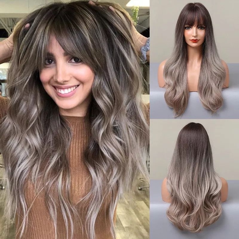 Rambut Palsu Korea WMB LC0371 63cm Brown Ash Grey Ombre
