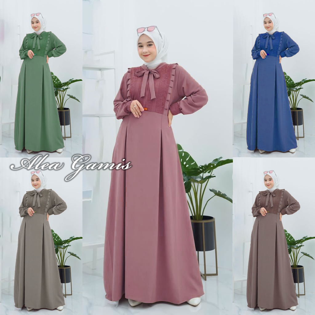 Gamis Crinkle Airflow Premium Mix Brokat Gamis Wanita Model Terbaru Lebaran 2023 Gamis Brukat Mewah 