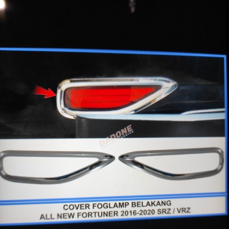 cover ring lampu reflektor bumper belakang mobil toyota all new fortuner / vrz 2016 sampai 2022 2021 2020 2019 2018 2017 chrome crome tempel