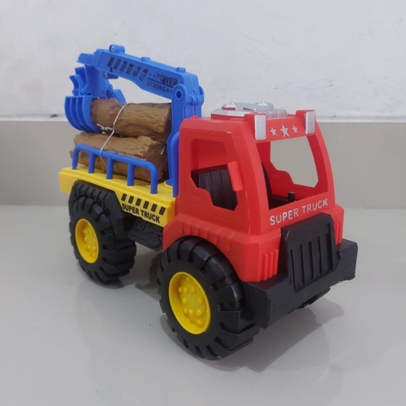 Mainan Truk Crane Angkut Kayu - Miniatur Mobil Mobilan Truck Anak Laki Cowok