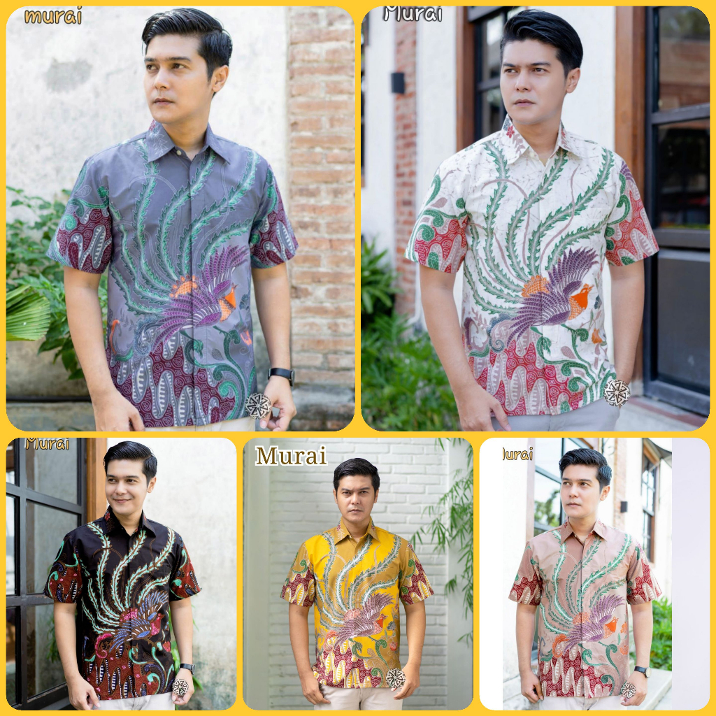 Kemeja Batik Tulis Pria Berlapis Furing Trikot Lengan Pendek Handmade motif murai - Hem Batik