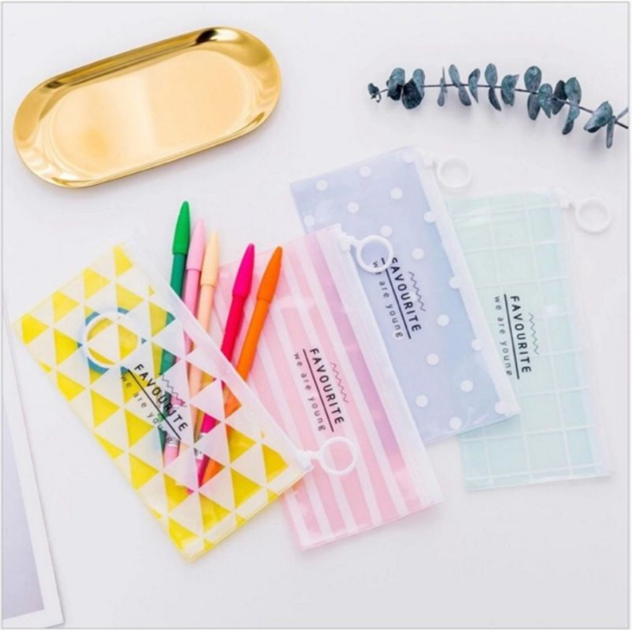 【GOGOMART】Kotak Pensil Tempat Pulpen Zipper Transparan / Dompet Uang Tempat Kosmetik Pouch Make Up Plastik Waterproof