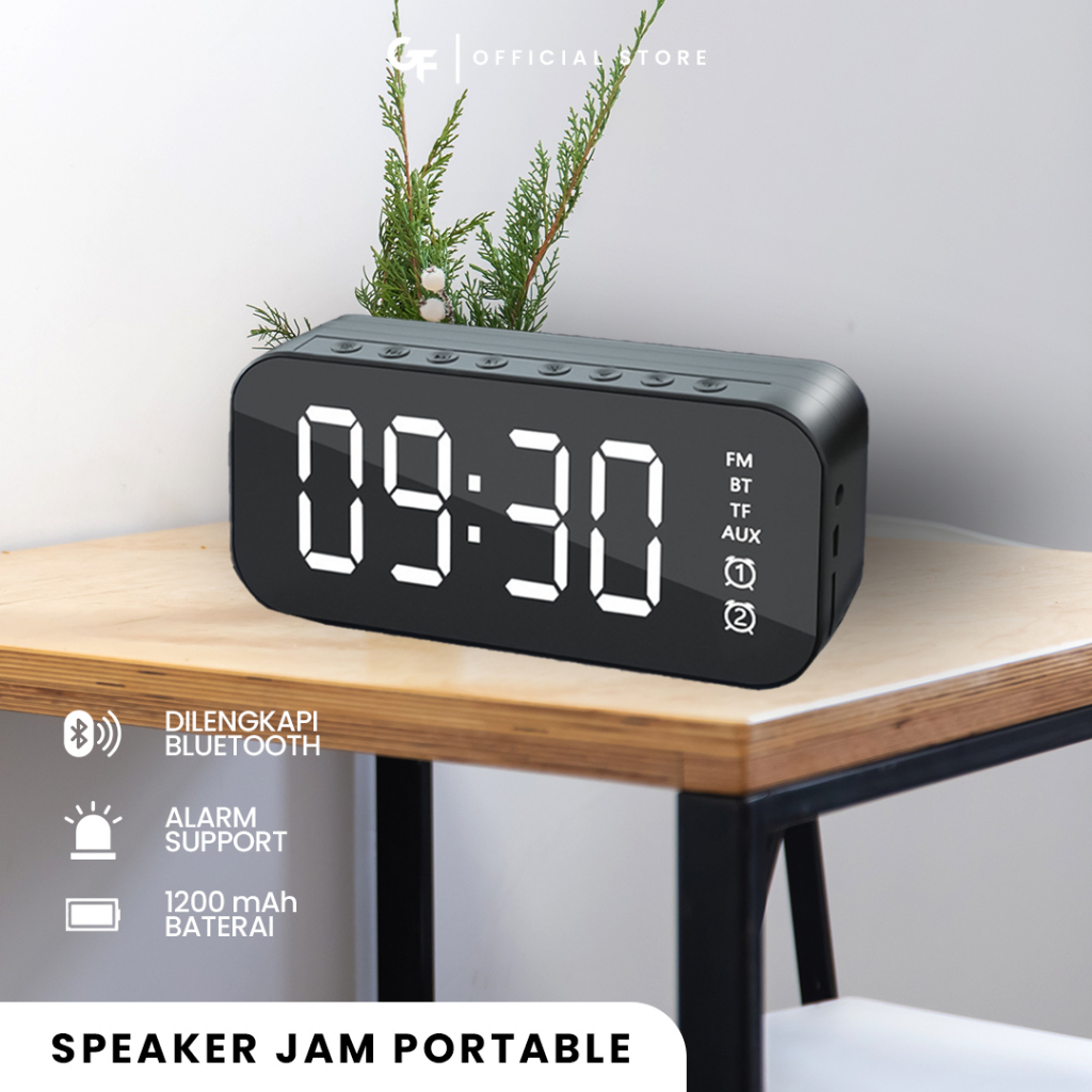 Speaker jam alarm Bluetooth 5.0 LED Display clock ultra Bass stereo mirror with FM Radio original speaker Bluetooth Jam Alarm clock garansi