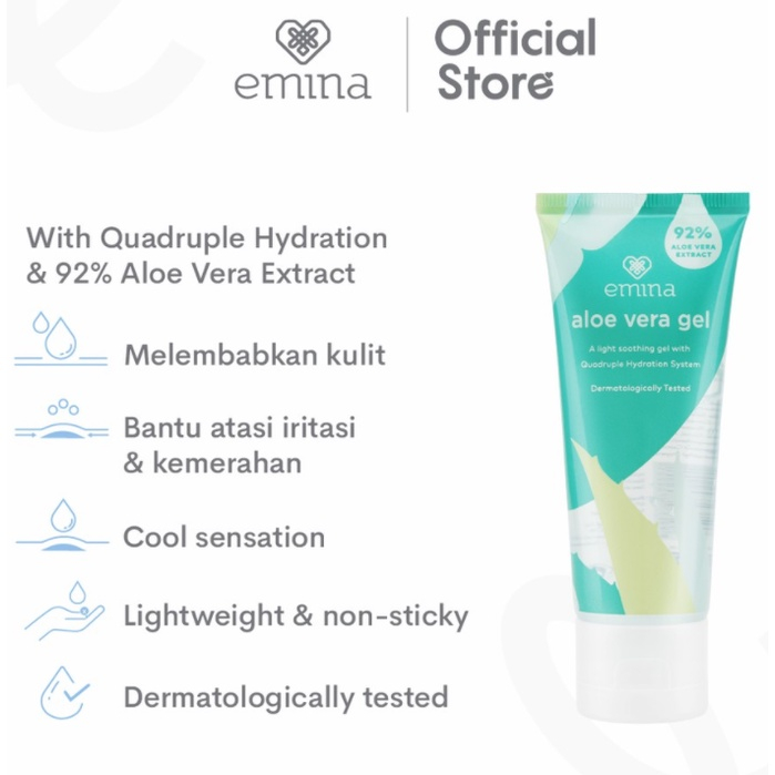 MFI - Emina Aloe Vera Gel | Pelembab Kulit Atasi Iritasi Tanpa Rasa Lengket | Netto 60 ML