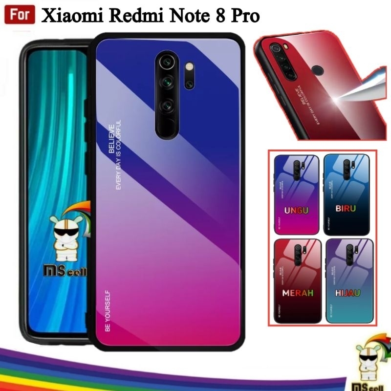 Case Xiaomi Redmi Note 8 Pro - Hardcase Gradasi Gradient Aurora Glass Kaca Casing Hp Mi Note 8 Pro