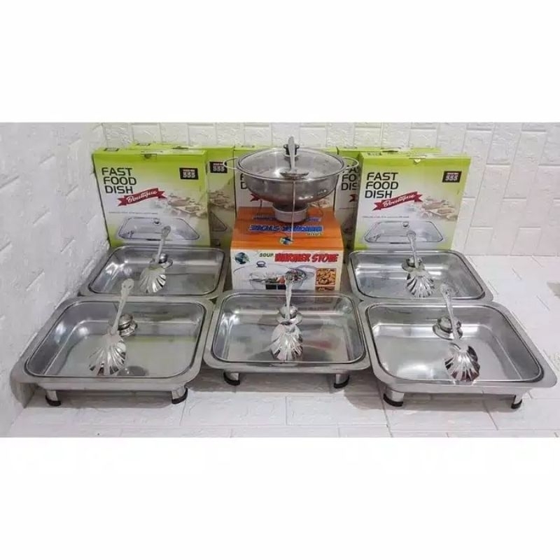 Prasmanan set stainless tutup full kaca