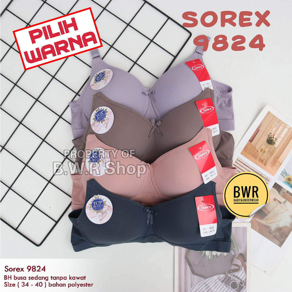 Bra  Bh Sorex 9824  | BH Busa Sedang Tanpa Kawat Cup Salur Pita mungil  Kancing 3 | Bwr