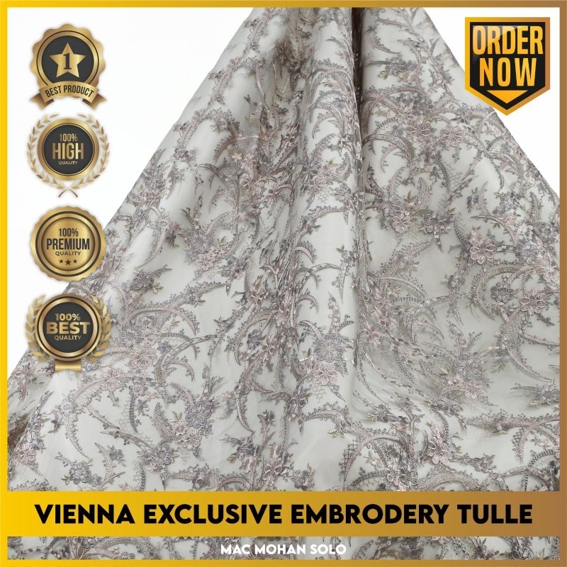 [NEW ARRIVAL] VIENNA 3D EXCLUSIVE TULLE EMBRODERY TILE  PREMIUM QUALITY UNTUK BRIDESMAID AMONG TAMU KEBAYA KEMBAR BESAN PER 0.5M BY MACMOHAN