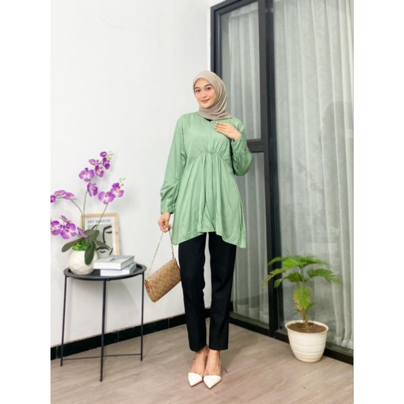 Tunik atasan wanita kerut depan rayon twill