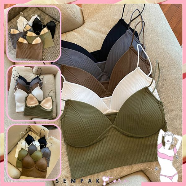 SS Tanktop wanita Korea Kode 6835 Tank top Cup Bra V Neck Brallete tanktop Crop Top Dengan Cup Busa Tebal Atasan wanita