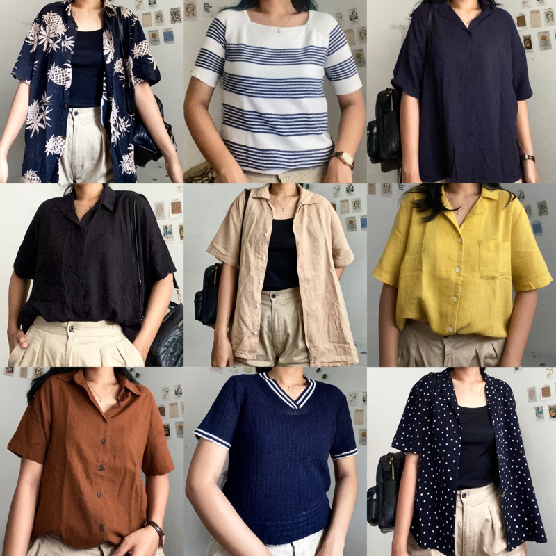 [COD] KEMEJA OVERSIZE POLOS MOTIF VINTAGE FLANEL KOREAN STYLE MURAH