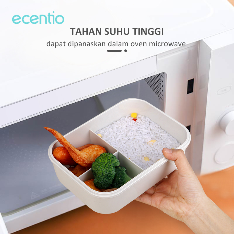 ecentio Kotak Tempat Makan 800ml/1300ml Lunch Box Set Free Sendok Garpu Transparant Bento Box 1300ml Tempat Makan BPA FREE