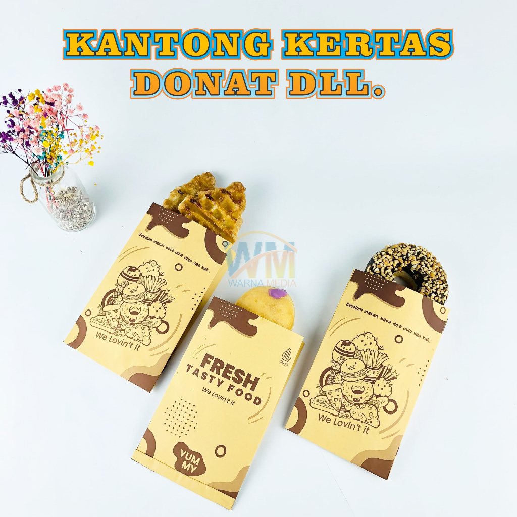 Kantong Donat / Kantong Roti / Kantong Bomboloni / Kantong Kertas / Paper Bag Roti / Kantong  Cemilan / Kantong Kentang / Wadah Donat / Kantong Croffle / Kemasan Cemilan / Kertas Kantong Serbaguna