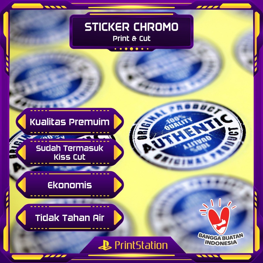 

Cetak Stiker Label Kromo / Print & Cut Chromo A3+ Tanpa Laminasi
