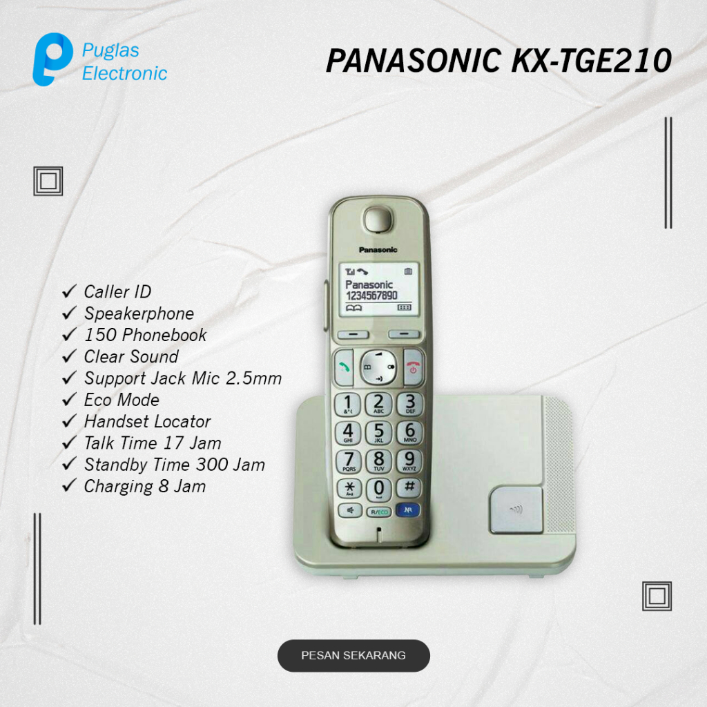 Pesawat Telepon Wireless Panasonic KX-TGE210 Telephone Cordless Rumah Kantor Indihome