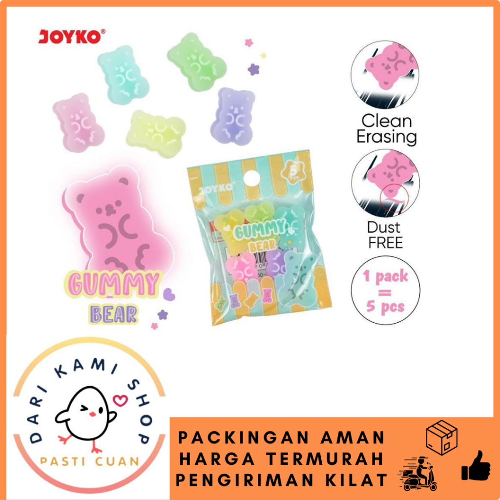 

JOYKO ERASER / PENGHAPUS PENSIL LUCU IMUT ERT-136 GUMMY BEAR 1 PACK ISI 5 PCS