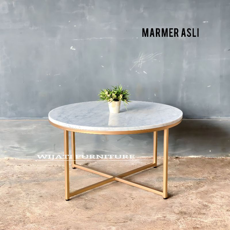 Meja Marmer Ruang Tamu Bulat Minimalis Marmer Asli