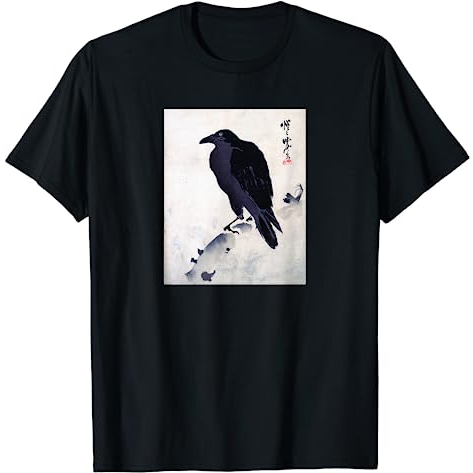 BAJU KAOS Japanese Art, Japanese Woodblock Art Print Crow Kyosai T-Shirt
